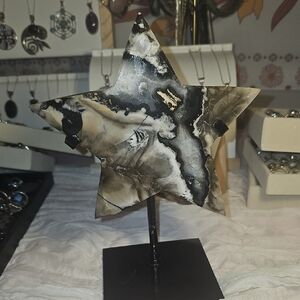 Decorative Black and Cream Marble Star Sculpture - Home Art